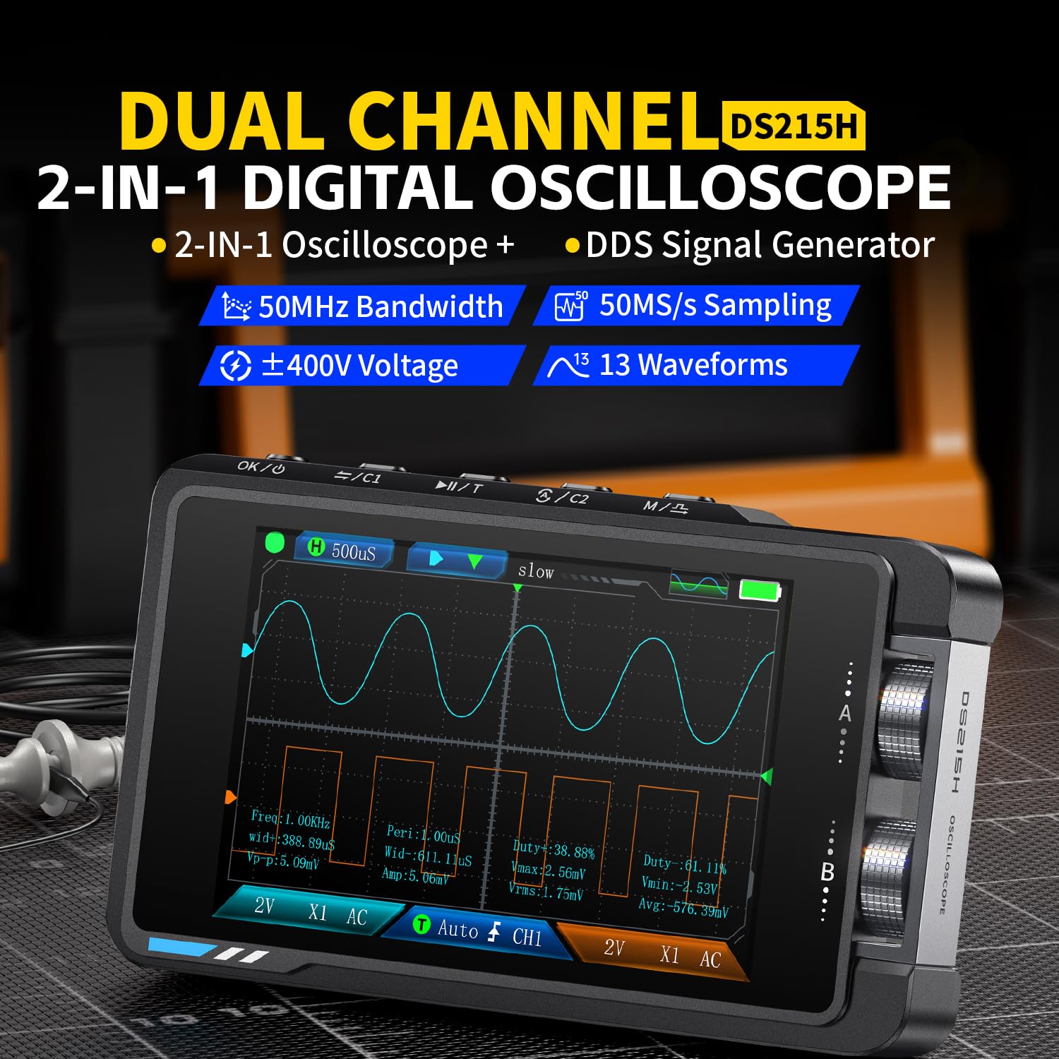 FNIRSI DS215H Digital Oscillos - đánh giá và giá Fnirsi Digital Oscilloscope Handheld