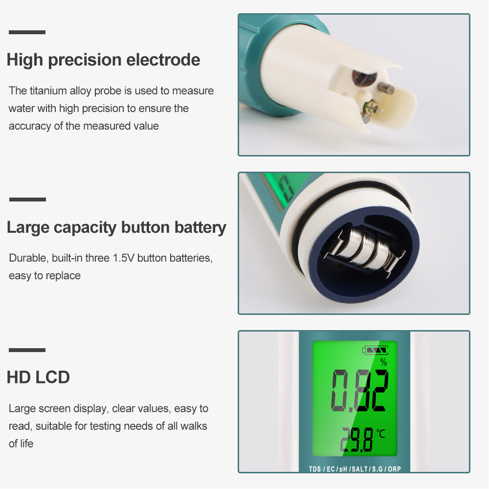 7 Trong 1 PH TDS EC ORP Độ Mặn - đánh giá và giá Ph Meter Digital Water Tester